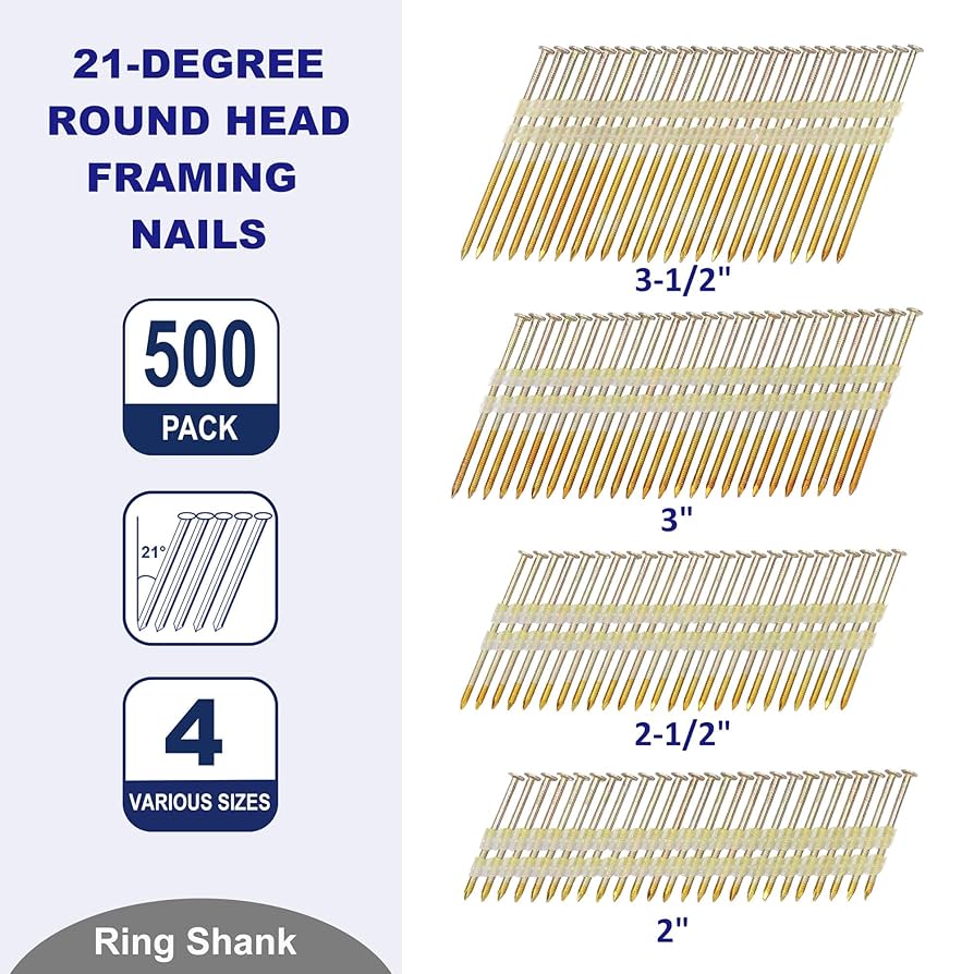 HW HAMWOO Framing Nails,21°Round Head Nail Pack,500-Pack (2